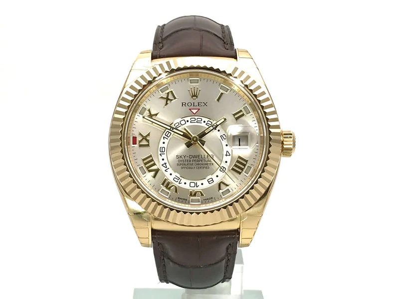 Rolex Sky-Dweller 326138 Gelbgold Leder Silber Römisch