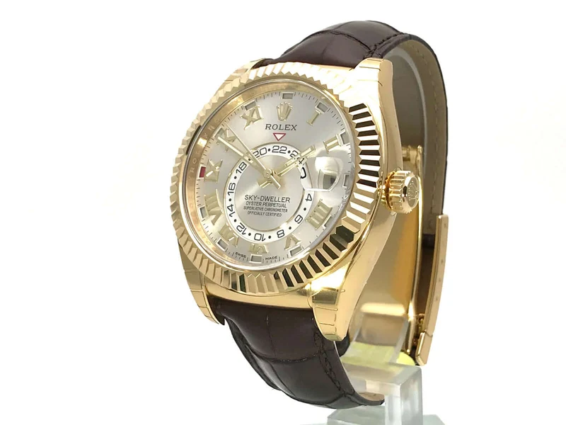 Rolex Sky-Dweller 326138 Gelbgold Leder Silber Römisch