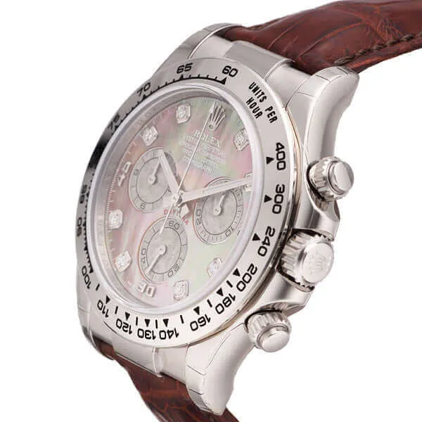 Rolex Cosmograph Daytona 116519 Weißgold Leder Perlmutt Diamant