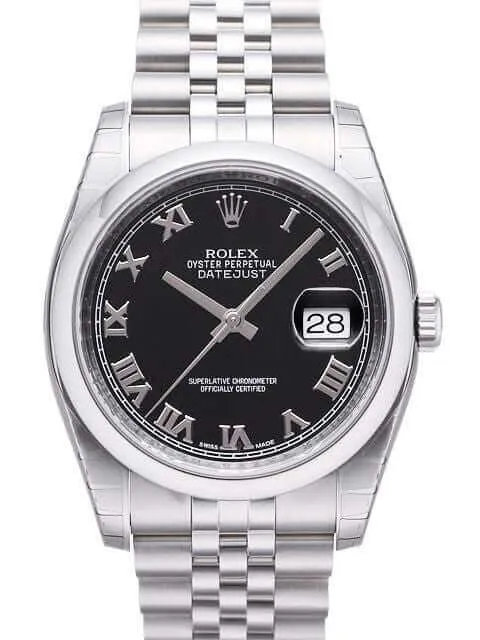 Rolex Oyster Datejust 36 116200 Schwarz Römisch Jubile-Band