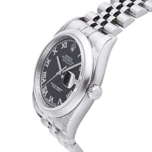 Rolex Oyster Datejust 36 116200 Schwarz Römisch Jubile-Band