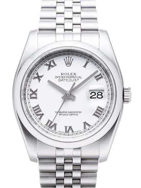 Rolex Oyster Datejust 36 116200 Weiß Römisch Jubile-Band