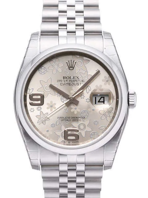 Rolex Oyster Datejust 36 116200 Silber Floral Jubile-Band