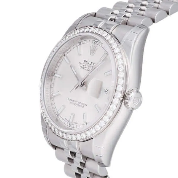Rolex Datejust 36 116244 Silber Index Jubile-Band Weißgold Diamant Lünette