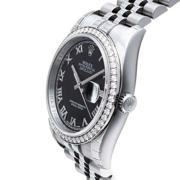 Rolex Datejust 36 116244 Schwarz Römisch Jubile-Band Weißgold Diamant Lünette