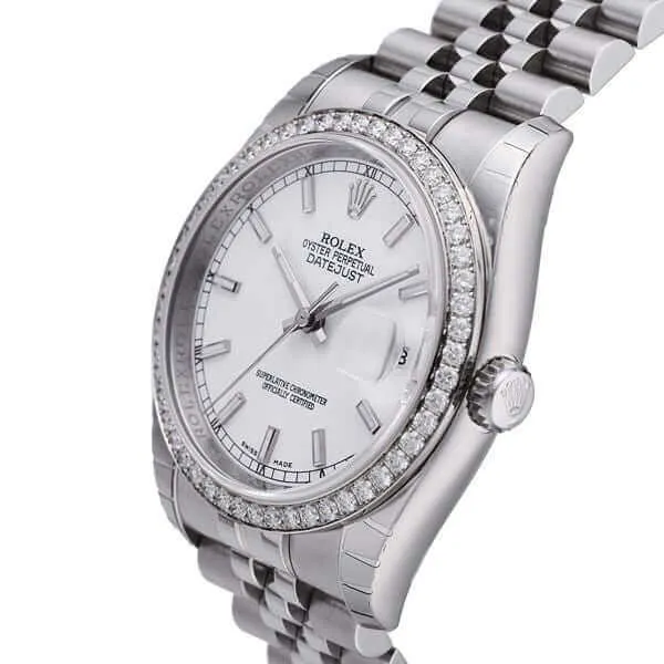 Rolex Datejust 36 116244 Weiß Index Jubile-Band Weißgold Diamant Lünette