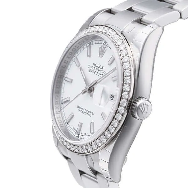 Rolex Datejust 36 116244 Weiß Index Weißgold Diamant Lünette