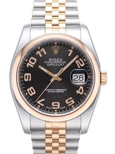 Rolex Datejust 36 Edelstahl Roségold 116201 Schwarz Arabisch Jubile-Band