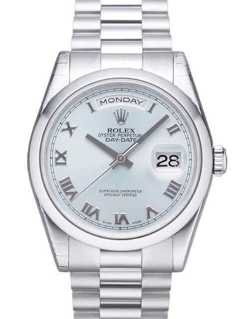 Rolex Day-Date 36 118206 Platin Eisblau Römisch