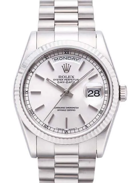 Rolex Day-Date 36 118239 Weißgold Silber Index