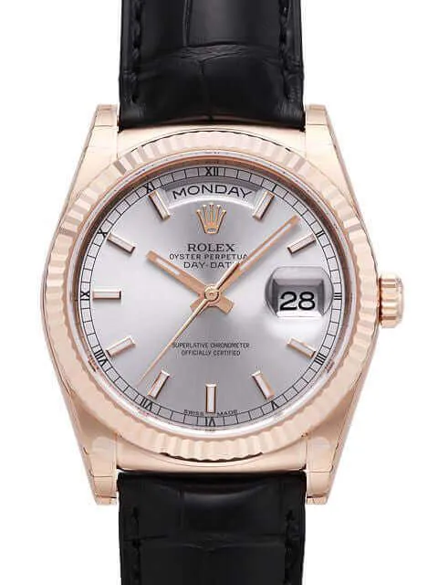 Rolex Day-Date 36 118135 Everose-Gold Leder Rhodium Index