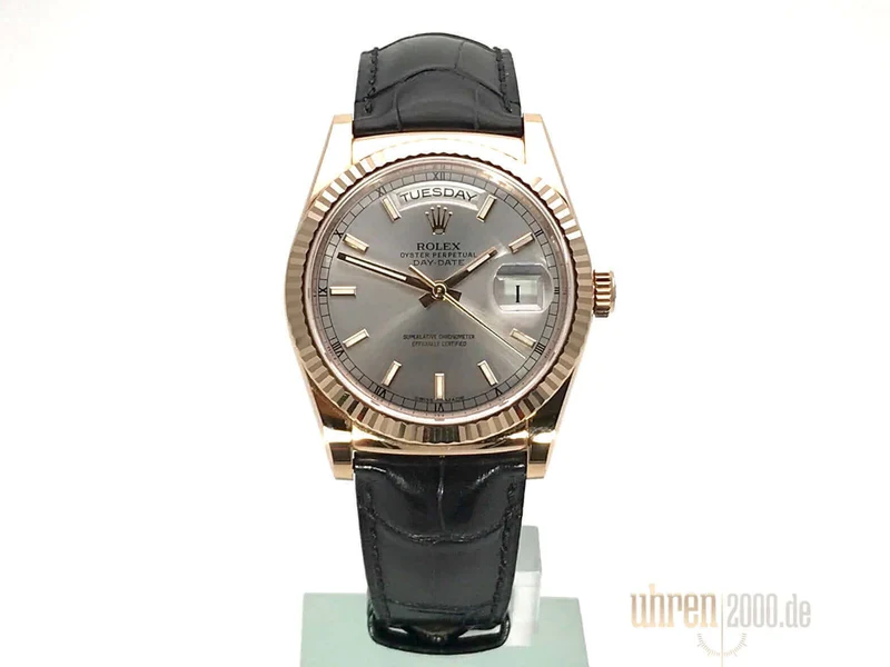 Rolex Day-Date 36 118135 Everose-Gold Leder Rhodium Index