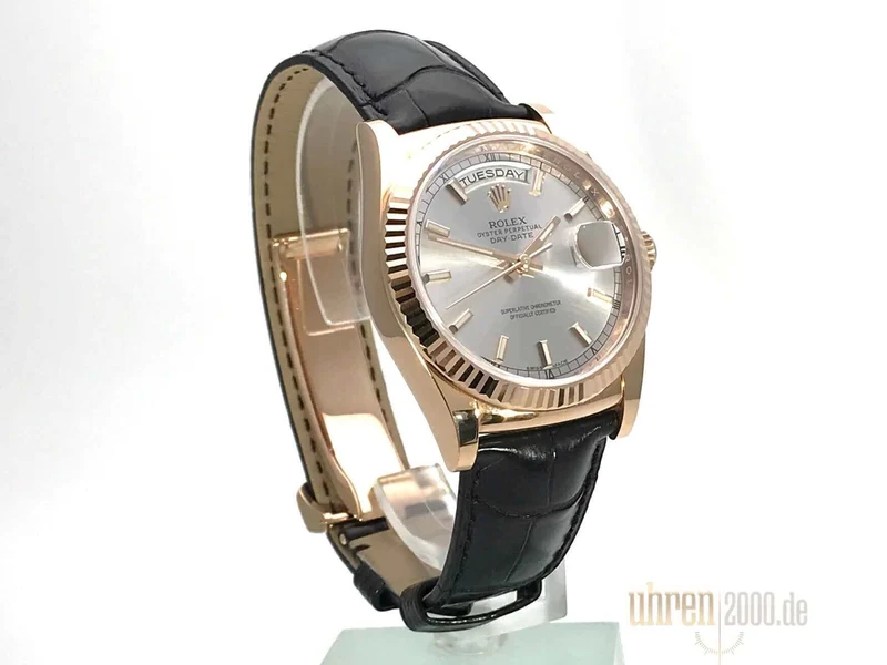 Rolex Day-Date 36 118135 Everose-Gold Leder Rhodium Index
