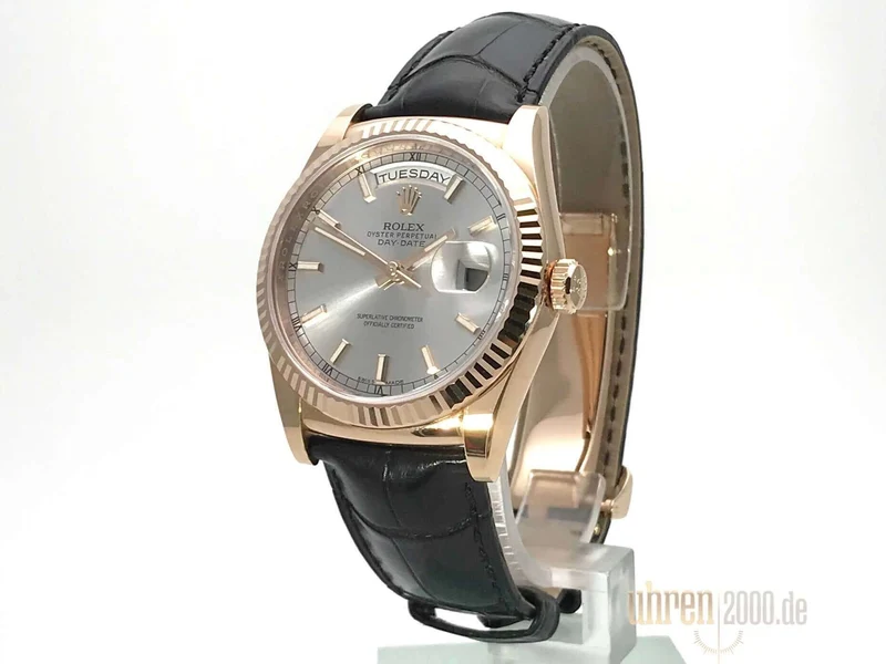 Rolex Day-Date 36 118135 Everose-Gold Leder Rhodium Index