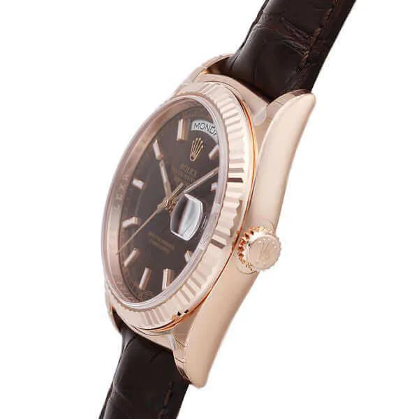 Rolex Day-Date 36 118135 Everose-Gold Leder Schoko Index