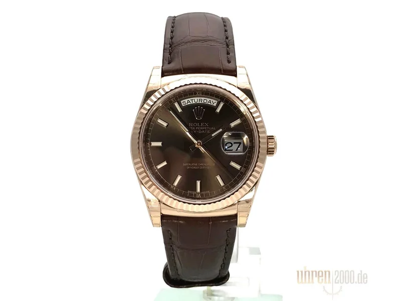 Rolex Day-Date 36 118135 Everose-Gold Leder Schoko Index