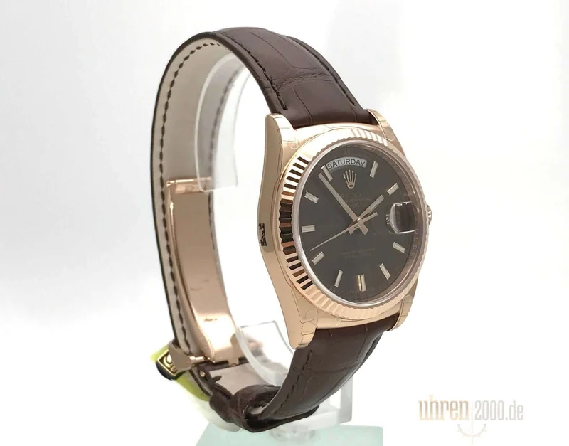 Rolex Day-Date 36 118135 Everose-Gold Leder Schoko Index