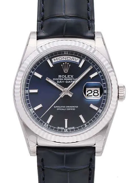 Rolex Day-Date 36 118139 Weißgold Leder Blau Index