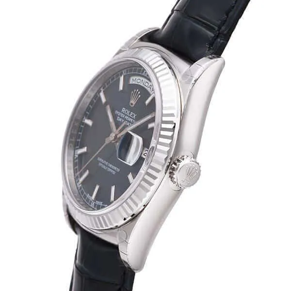 Rolex Day-Date 36 118139 Weißgold Leder Blau Index
