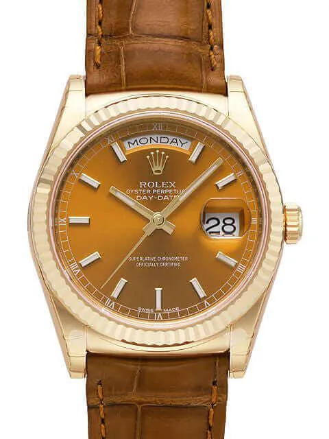 Rolex Day-Date 36 118138 Gelbgold Leder Cognac Index