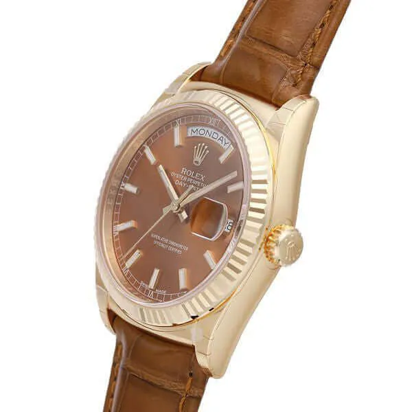 Rolex Day-Date 36 118138 Gelbgold Leder Cognac Index