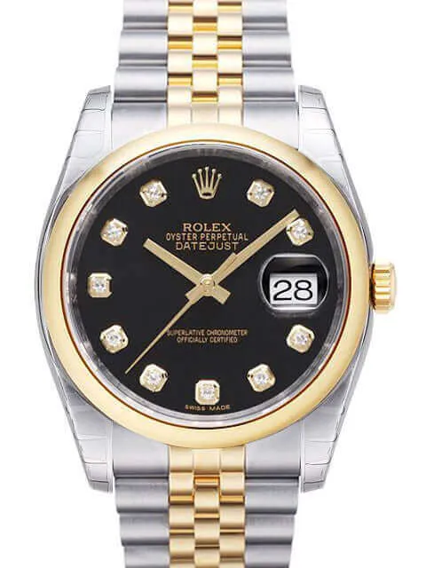 Rolex Datejust 36 Edelstahl Gelbgold 116203 Schwarz DIA Jub