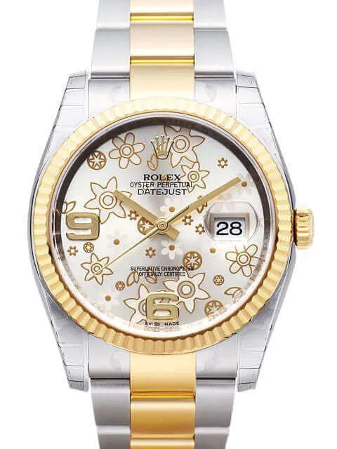 Rolex Datejust 36 Edelstahl Gelbgold 116233 Silber Floral