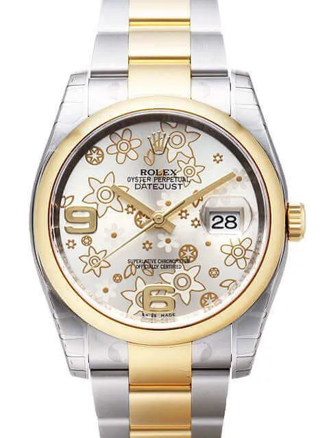 Rolex Datejust 36 Edelstahl Gelbgold 116203 Silber Floral