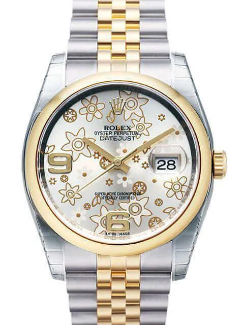 Rolex Datejust 36 Edelstahl Gelbgold 116203 Silber Floral Jub