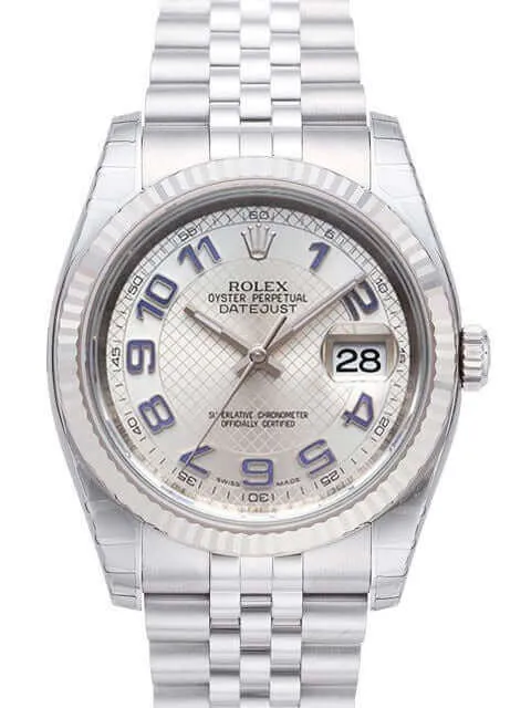 Rolex Datejust 36 Edelstahl Weißgold 116234 Silber Arabisch Jub