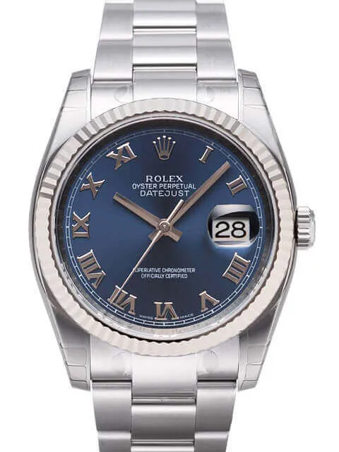 Rolex Datejust 36 Edelstahl Weißgold 116234 Blau Römisch