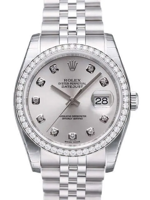 Rolex Datejust 36 Edelstahl Weißgold Diamant Lünette 116244 Silber DIA Jubilé