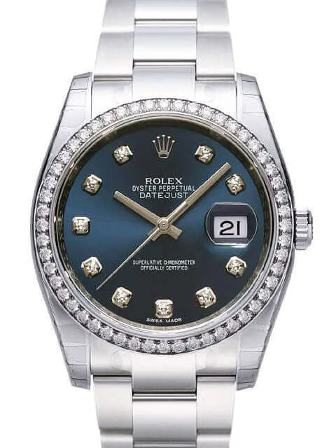 Rolex Datejust 36 Edelstahl Weißgold Diamant Lünette 116244 Blau DIA