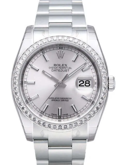 Rolex Datejust 36 Edelstahl Weißgold Diamant Lünette 116244 Silber