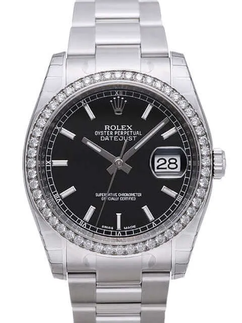 Rolex Datejust 36 Edelstahl Weißgold Diamant Lünette 116244 Schwarz