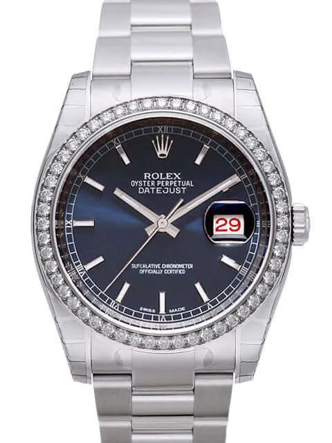Rolex Datejust 36 Edelstahl Weißgold Diamant Lünette 116244 Blau