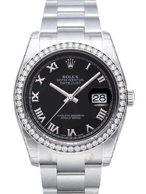 Rolex Datejust 36 Edelstahl Weißgold Diamant Lünette 116244 Schwarz Römisch