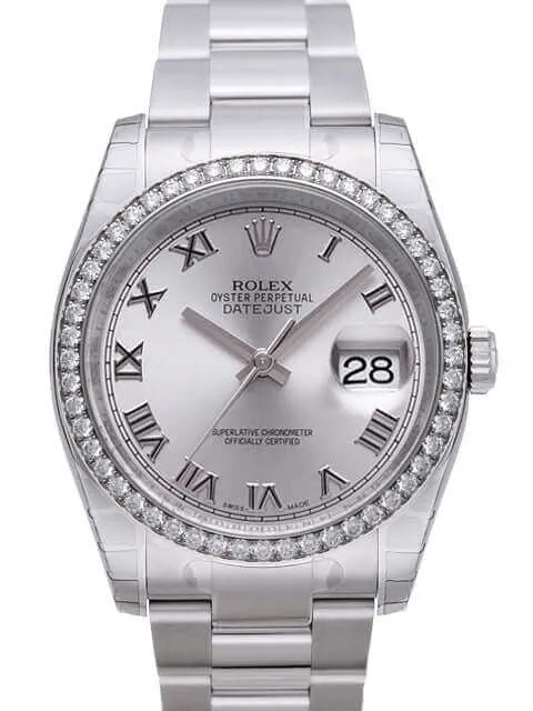 Rolex Datejust 36 Edelstahl Weißgold Diamant Lünette 116244 Rhodium Römisch