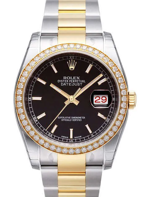 Rolex Datejust 36 Edelstahl Gelbgold Diamant Lünette 116243 Schwarz