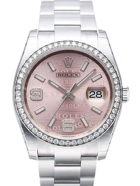 Rolex Datejust 36 Edelstahl Weißgold Diamant Lünette 116244 Pink Wave DIA