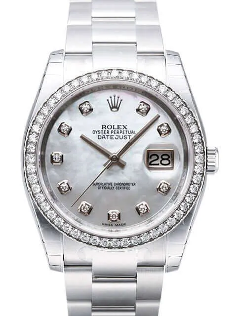 Rolex Datejust 36 Edelstahl Weißgold Diamant Lünette 116244 Perlmutt DIA