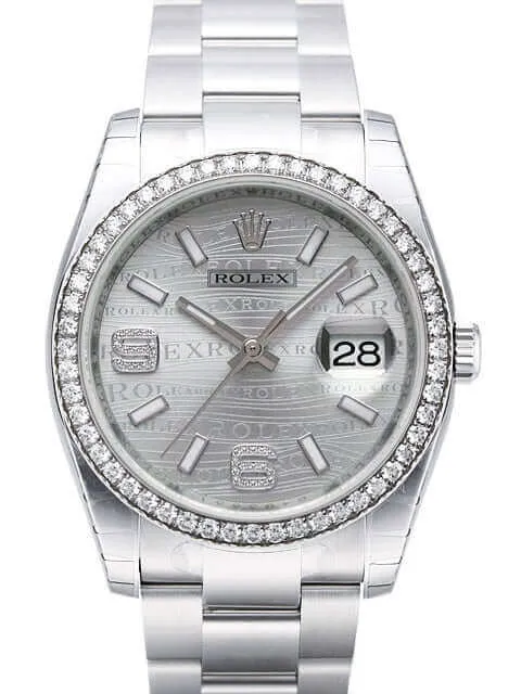 Rolex Datejust 36 Edelstahl Weißgold Diamant Lünette 116244 Rhodium Wave DIA