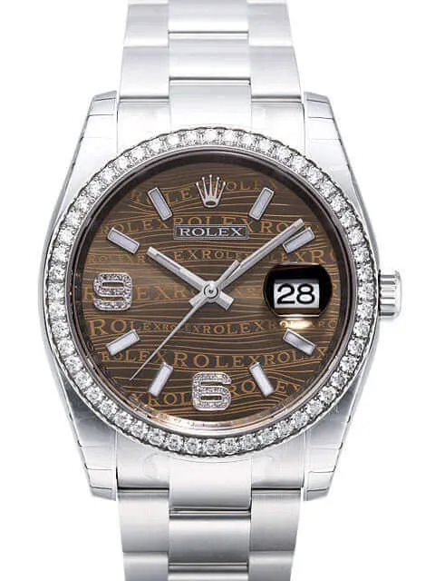 Rolex Datejust 36 Edelstahl Weißgold Diamant Lünette 116244 Bronze Wave DIA