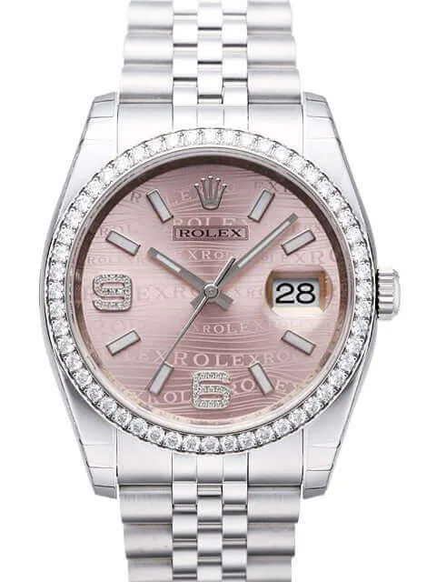 Rolex Datejust 36 Edelstahl Weißgold Diamant Lünette 116244 Pink Wave DIA Jub