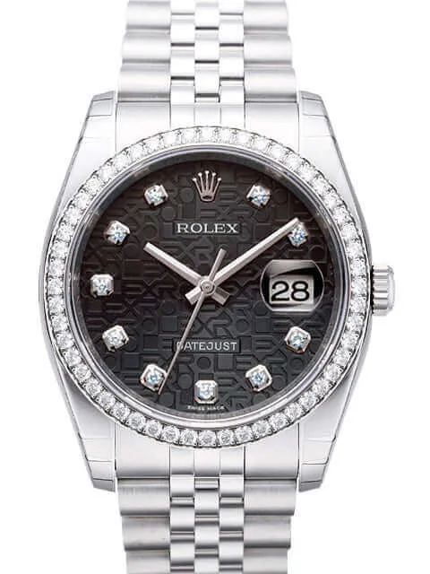 Rolex Datejust 36 Edelstahl Weißgold Diamant Lünette 116244 Schwarz Jubilé DIA Jub