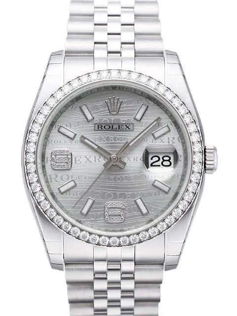Rolex Datejust 36 Edelstahl Weißgold Diamant Lünette 116244 Rhodium Wave DIA Jub