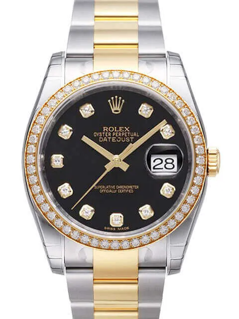 Rolex Datejust 36 Edelstahl Gelbgold Diamant Lünette 116243 Schwarz DIA