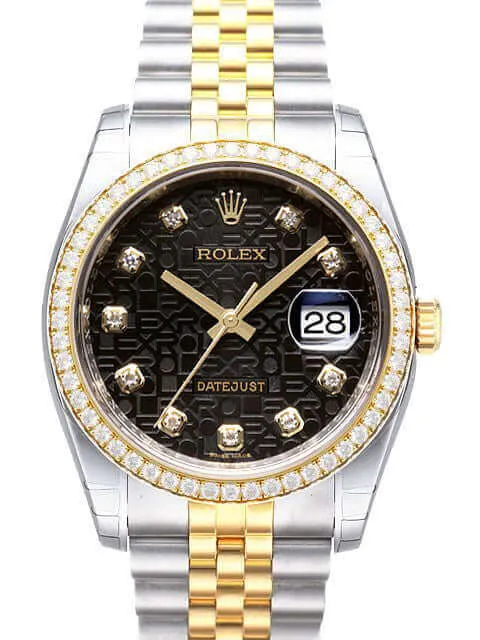 Rolex Datejust 36 Edelstahl Gelbgold Diamant Lünette 116243 Schwarz J DIA Jubilé