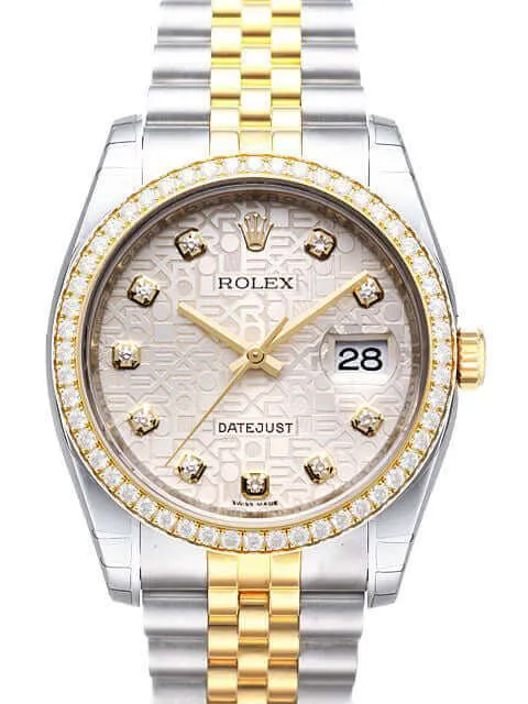 Rolex Datejust 36 Edelstahl Gelbgold Diamant Lünette 116243 Silber J DIA Jubilé