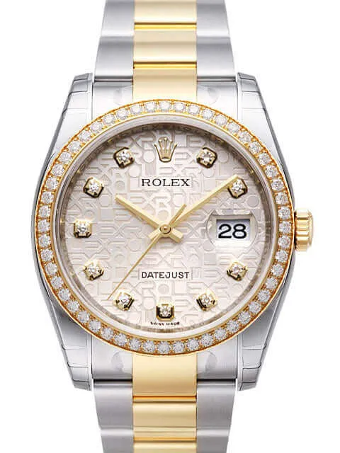 Rolex Datejust 36 Edelstahl Gelbgold Diamant Lünette 116243 Silber J DIA